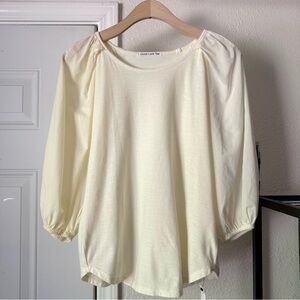 NWT GOOD LUCK TEE ivory cream cotton contrast mixed media puff long sleeve top